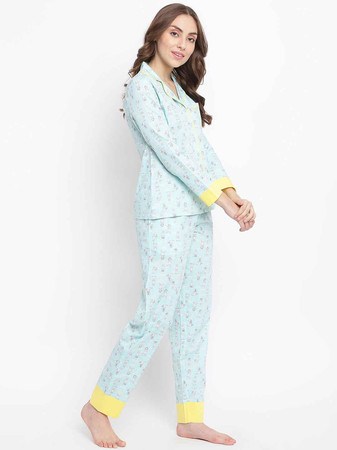 100% Cotton Rabbit Print Blue Nightsuit