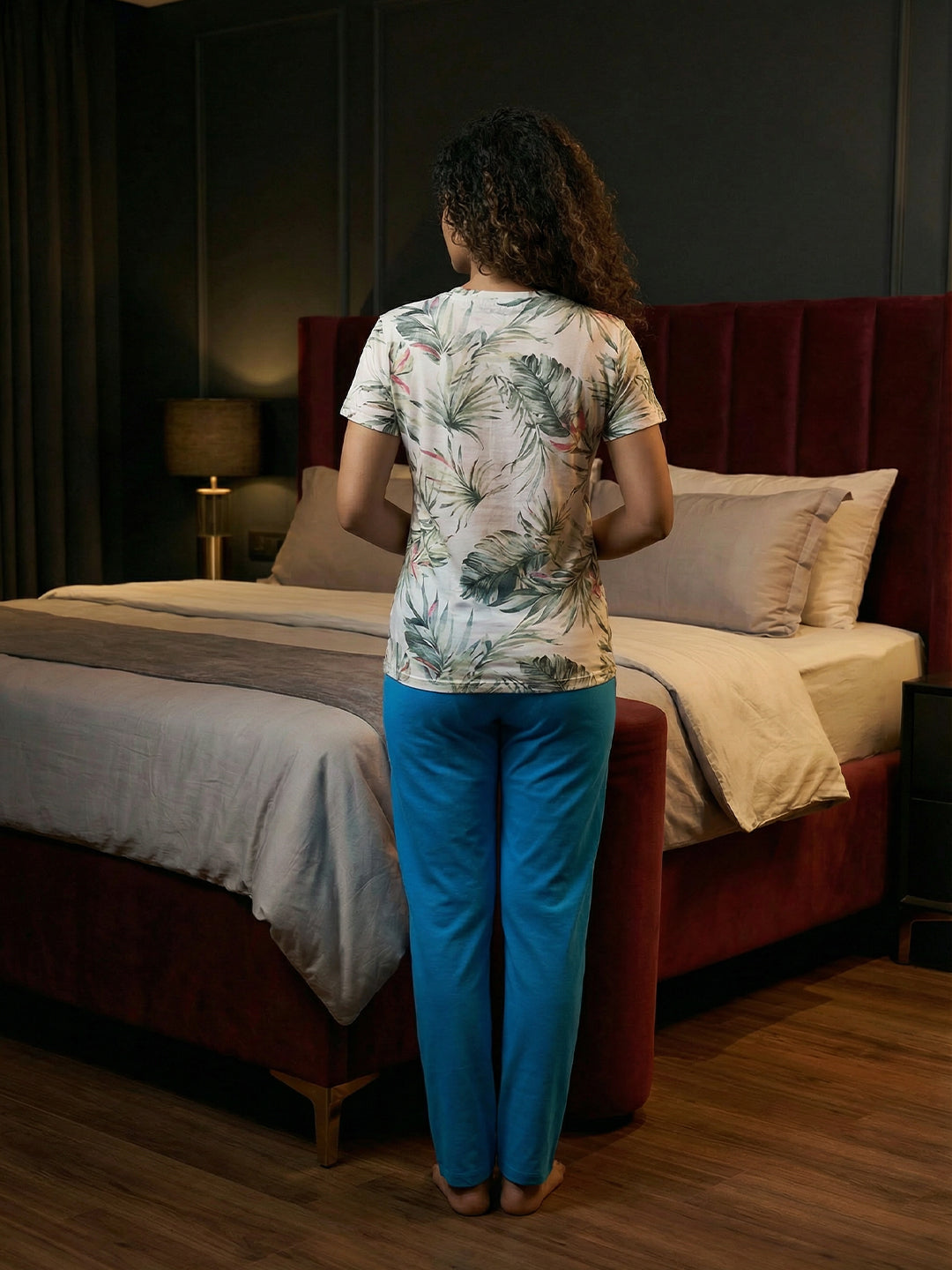 100% Cotton Printed Contrasting Pyjama T-Shirt Nightwear