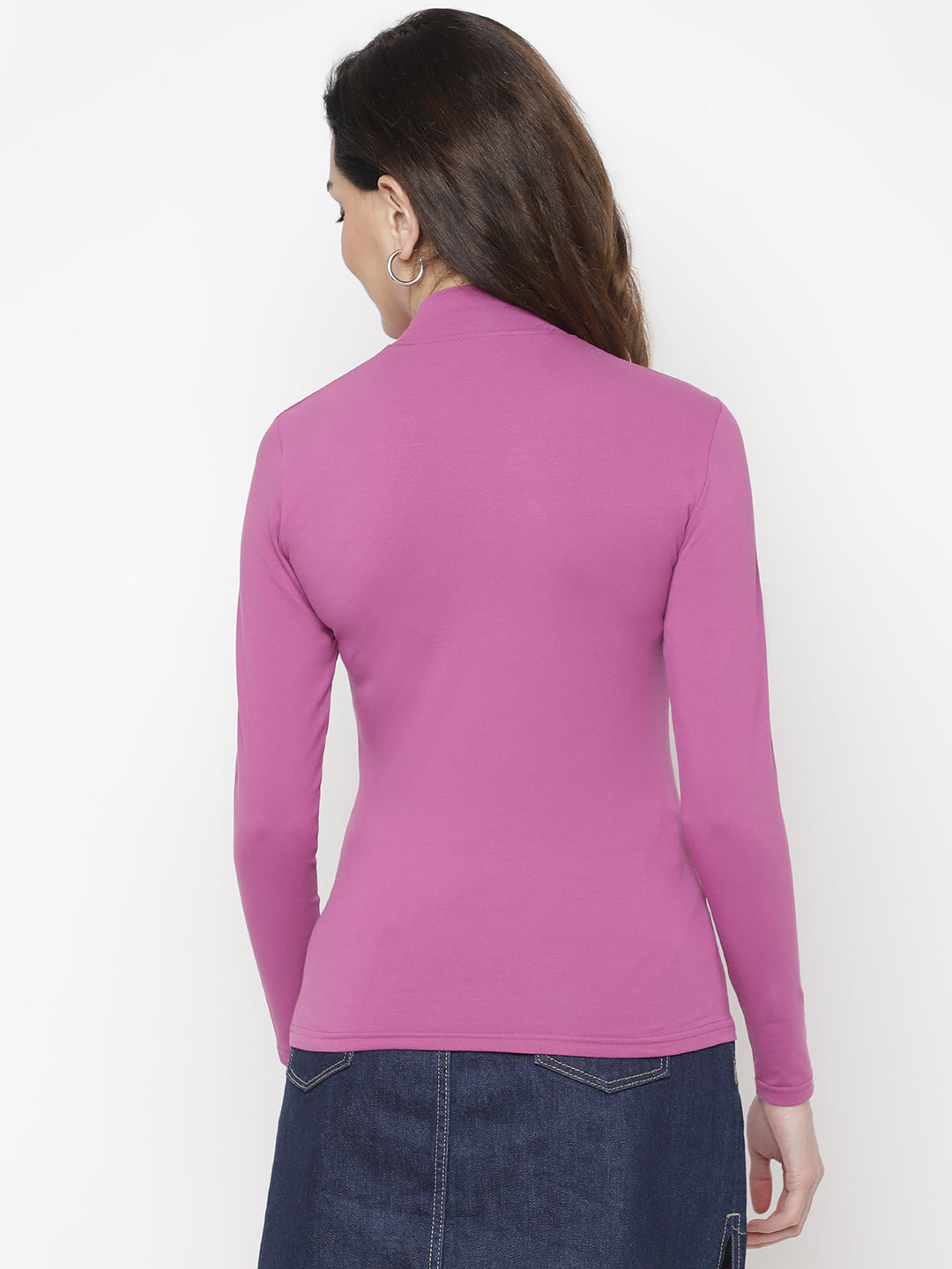 Cotton Mock Neck Fitted Full Sleeve T-Shirt