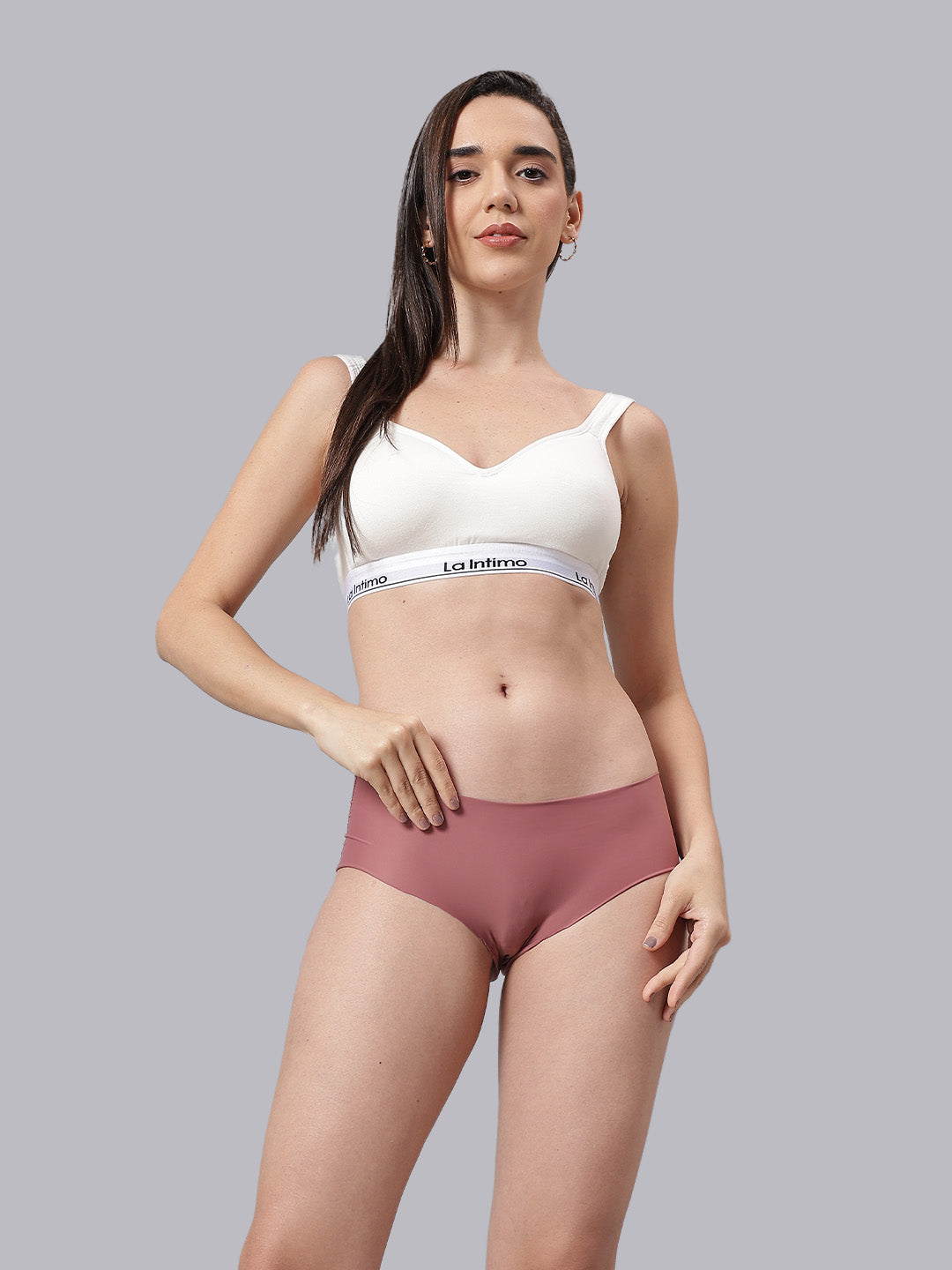 La Intimo Barely There Women’s Sports Bra and Semi-Seamless Lingerie Set – Combo Set in breathable fabric for no-line comfort and luxury innerwear feel