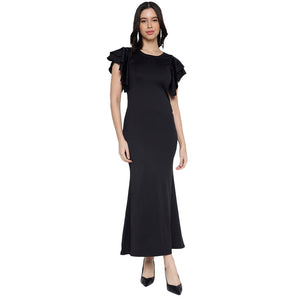 Women's Solid Formal Flutter Sleeve Midi Dress for Women | Western Dresses for Women Latest Design MQDRS01