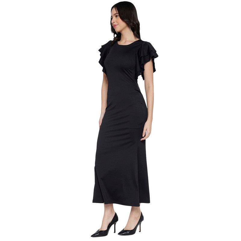 Women's Solid Formal Flutter Sleeve Midi Dress for Women | Western Dresses for Women Latest Design MQDRS01