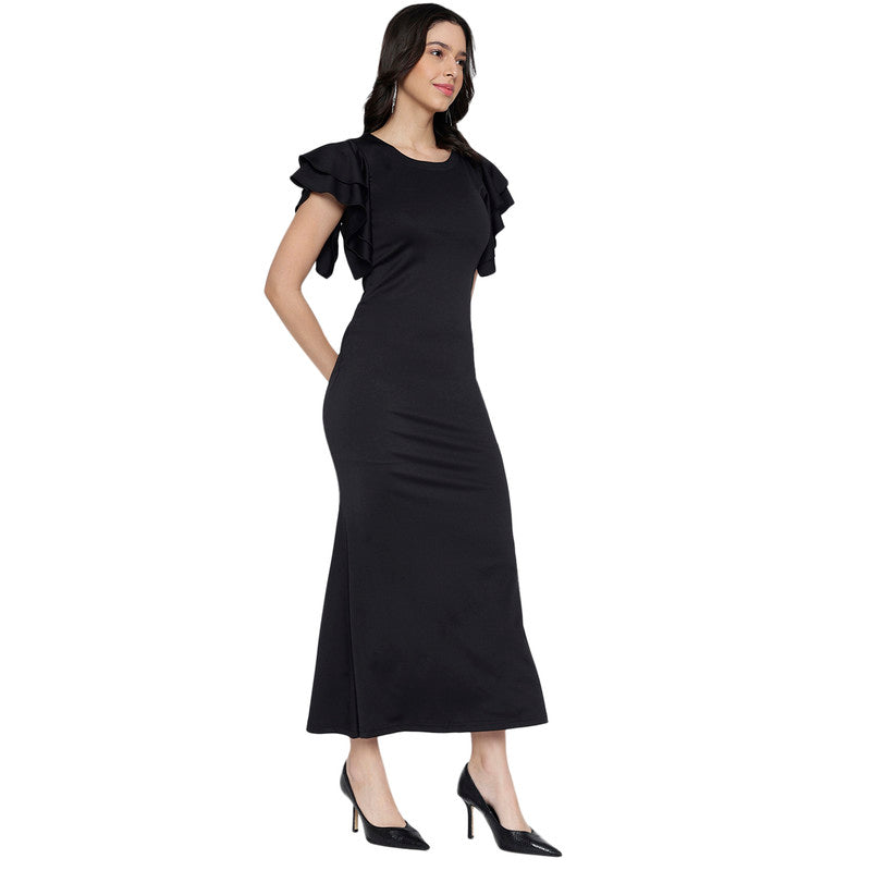 Women's Solid Formal Flutter Sleeve Midi Dress for Women | Western Dresses for Women Latest Design MQDRS01