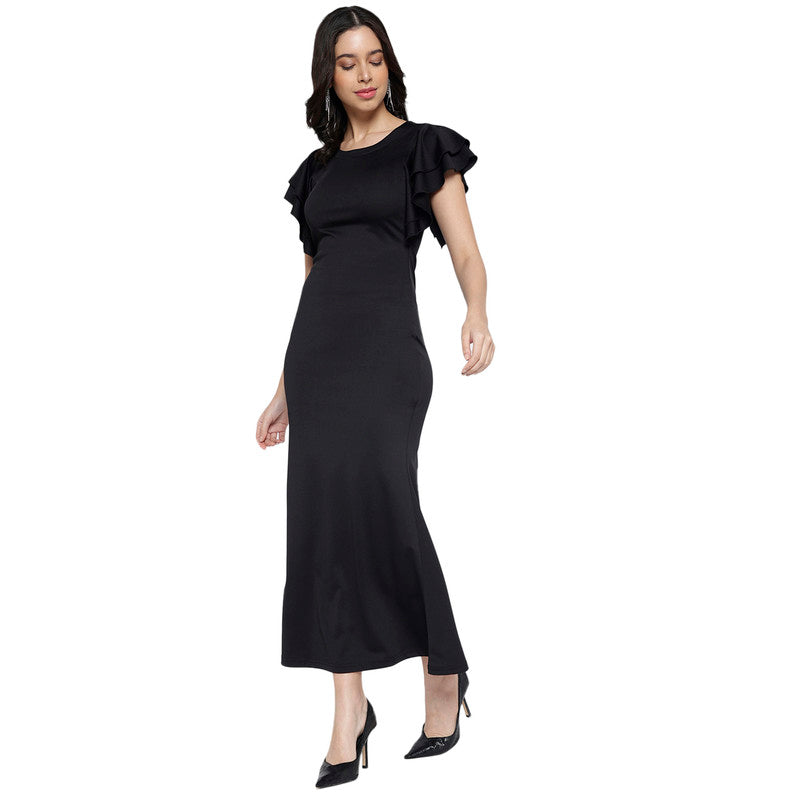 Women's Solid Formal Flutter Sleeve Midi Dress for Women | Western Dresses for Women Latest Design MQDRS01