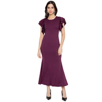 Women's Solid Formal Flutter Sleeve Midi Dress for Women | Western Dresses for Women Latest Design MQDRS01