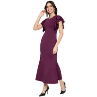 Women's Solid Formal Flutter Sleeve Midi Dress for Women | Western Dresses for Women Latest Design MQDRS01