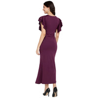 Women's Solid Formal Flutter Sleeve Midi Dress for Women | Western Dresses for Women Latest Design MQDRS01