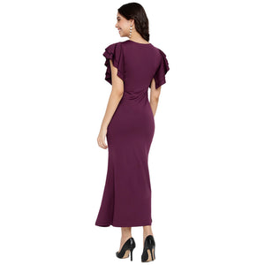 Women's Solid Formal Flutter Sleeve Midi Dress for Women | Western Dresses for Women Latest Design MQDRS01