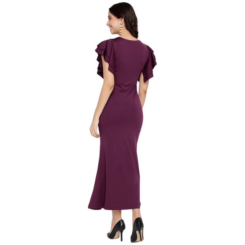 Women's Solid Formal Flutter Sleeve Midi Dress for Women | Western Dresses for Women Latest Design MQDRS01