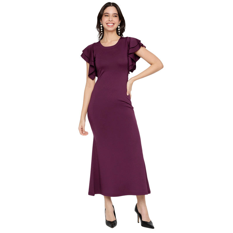 Women's Solid Formal Flutter Sleeve Midi Dress for Women | Western Dresses for Women Latest Design MQDRS01