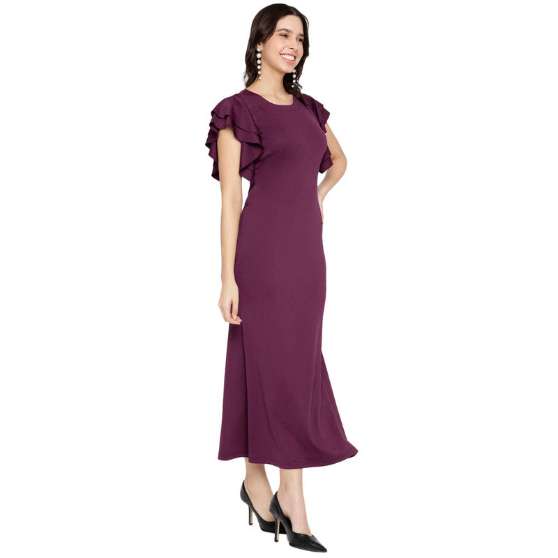 Women's Solid Formal Flutter Sleeve Midi Dress for Women | Western Dresses for Women Latest Design MQDRS01