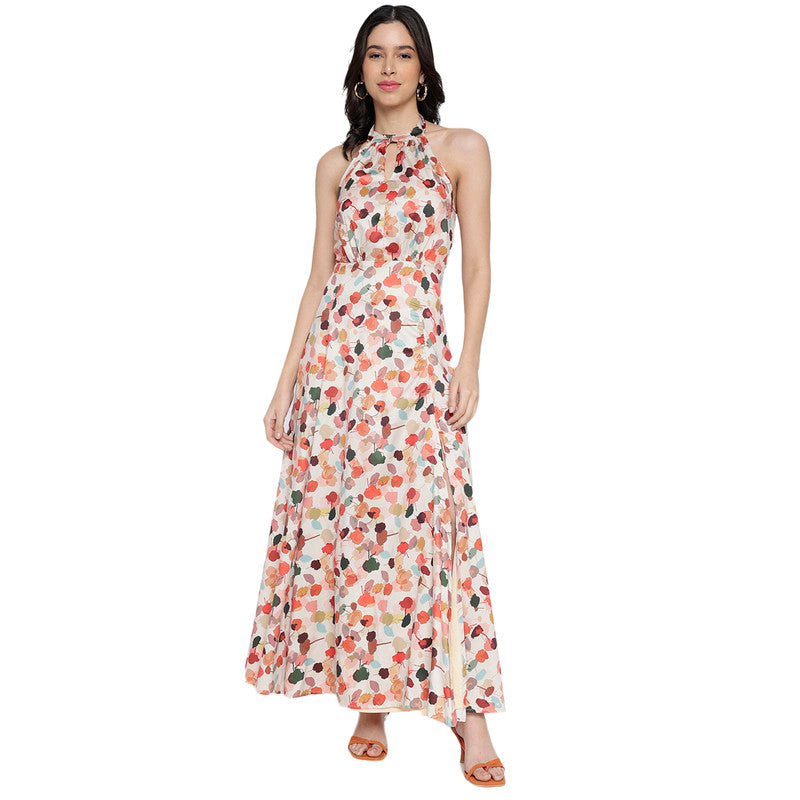 Women's Printed A-Line Halter Neck Maxi Dress for Women | Long Dresses For Women Western Wear MQDRS03