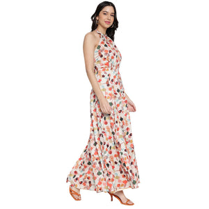 Women's Printed A-Line Halter Neck Maxi Dress for Women | Long Dresses For Women Western Wear MQDRS03