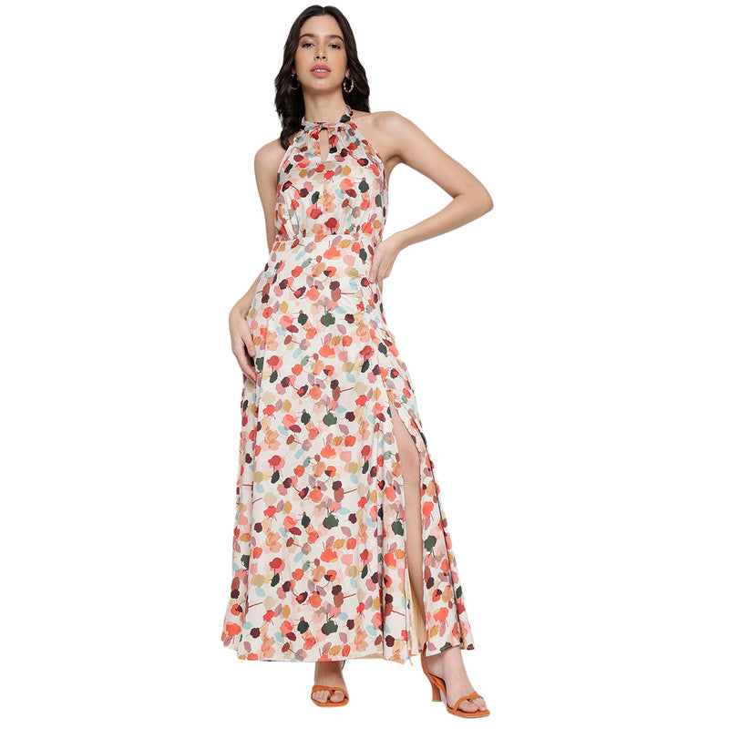 Women's Printed A-Line Halter Neck Maxi Dress for Women | Long Dresses For Women Western Wear MQDRS03