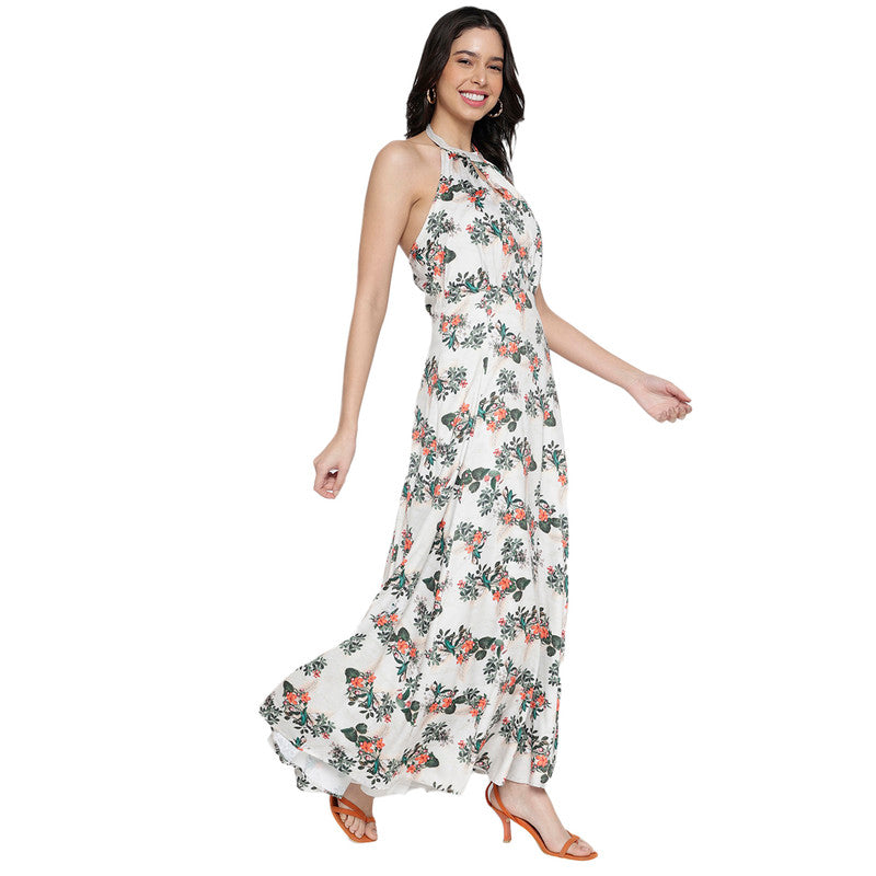 Women's Printed A-Line Halter Neck Maxi Dress for Women | Long Dresses For Women Western Wear MQDRS03