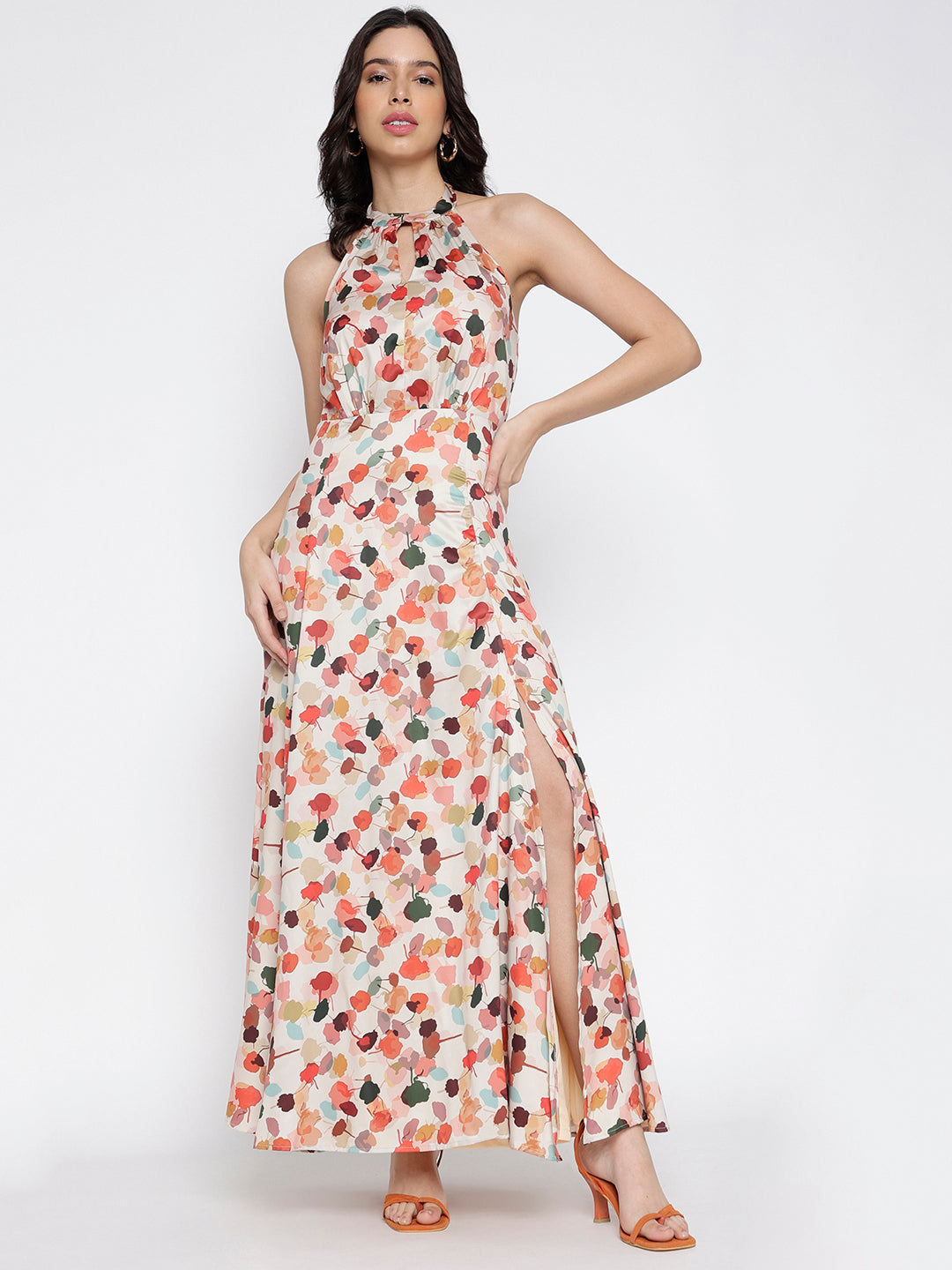 Beige Floral Maxi Dress - Butter crepe
