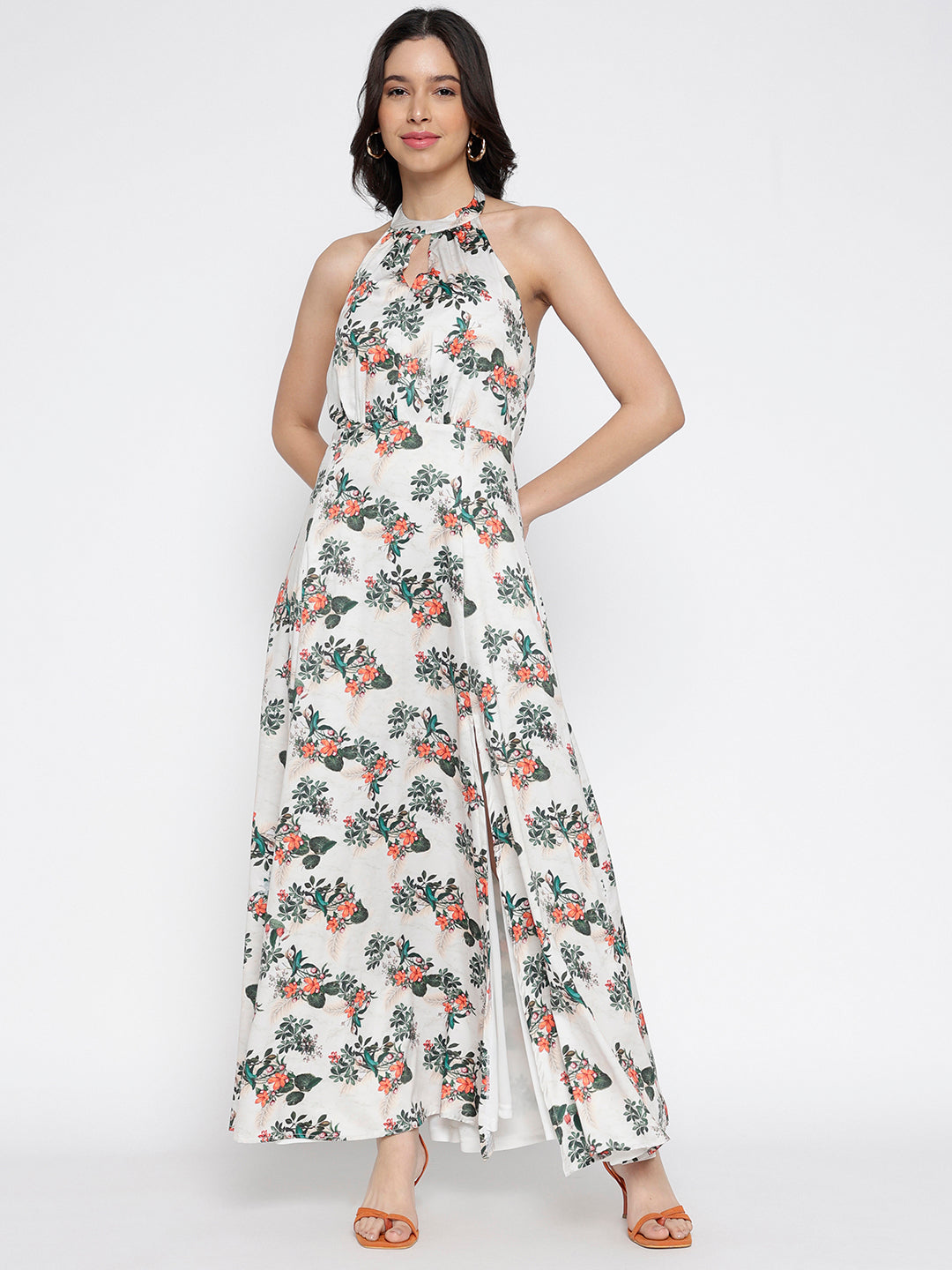 Cream Floral Maxi Dress - Butter crepe