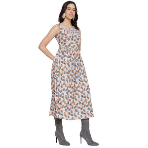 Women's Casual Printed A-Line Square Neck Midi Dress for Women | Dresses For Women Western Wear MQDRS06