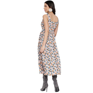 Women's Casual Printed A-Line Square Neck Midi Dress for Women | Dresses For Women Western Wear MQDRS06