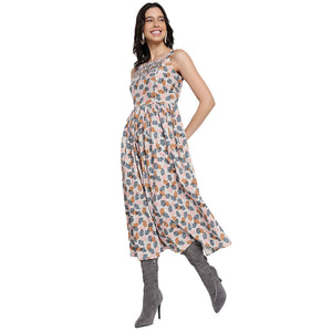 Women's Casual Printed A-Line Square Neck Midi Dress for Women | Dresses For Women Western Wear MQDRS06