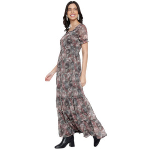 Women's Printed Puff Sleeve Tiered Maxi Dress for Women | Printed Long Dresses For Women Western Wear MQDRS07