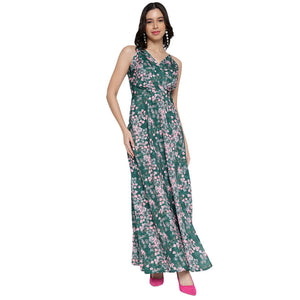 Women's Sleeveless V-Neck Printed Maxi Dress for Women | Long Dresses For Women Western Wear MQDRS09