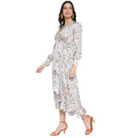 Women's Satin Printed V-Neck Maxi Dress for Women | Long Dresses For Women Western Wear MQDRS10