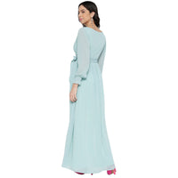 Women's Solid V-Neck Bishop Sleeves Fit and Flare Maxi Dress for Women | Long Dresses For Women Western Wear MQDRS11