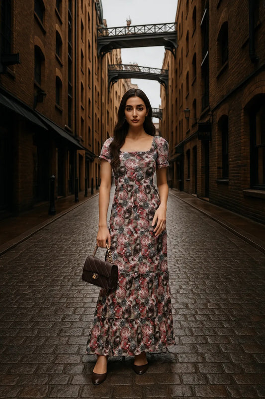 Cherry Textured Maxi Dress - Pure Chiffon