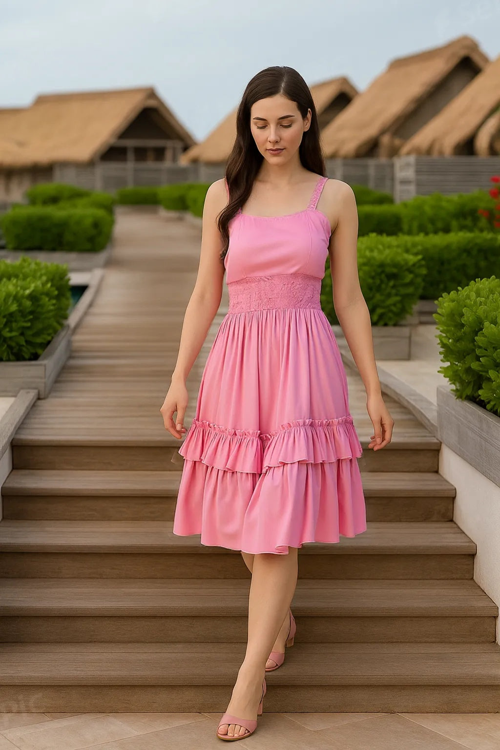 Textured Crepe Sundress Mini Dress