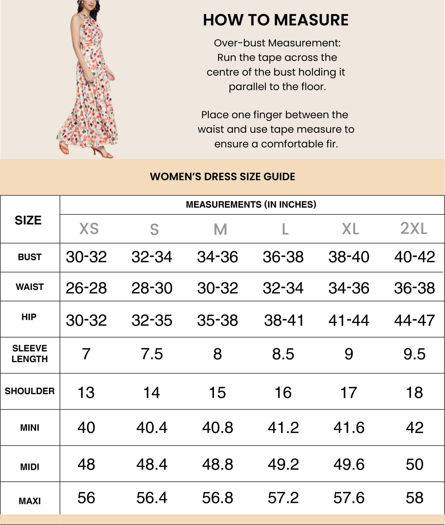 Women's Puffs Midi Dress - Butter crepe - Size Chart - La Intimo