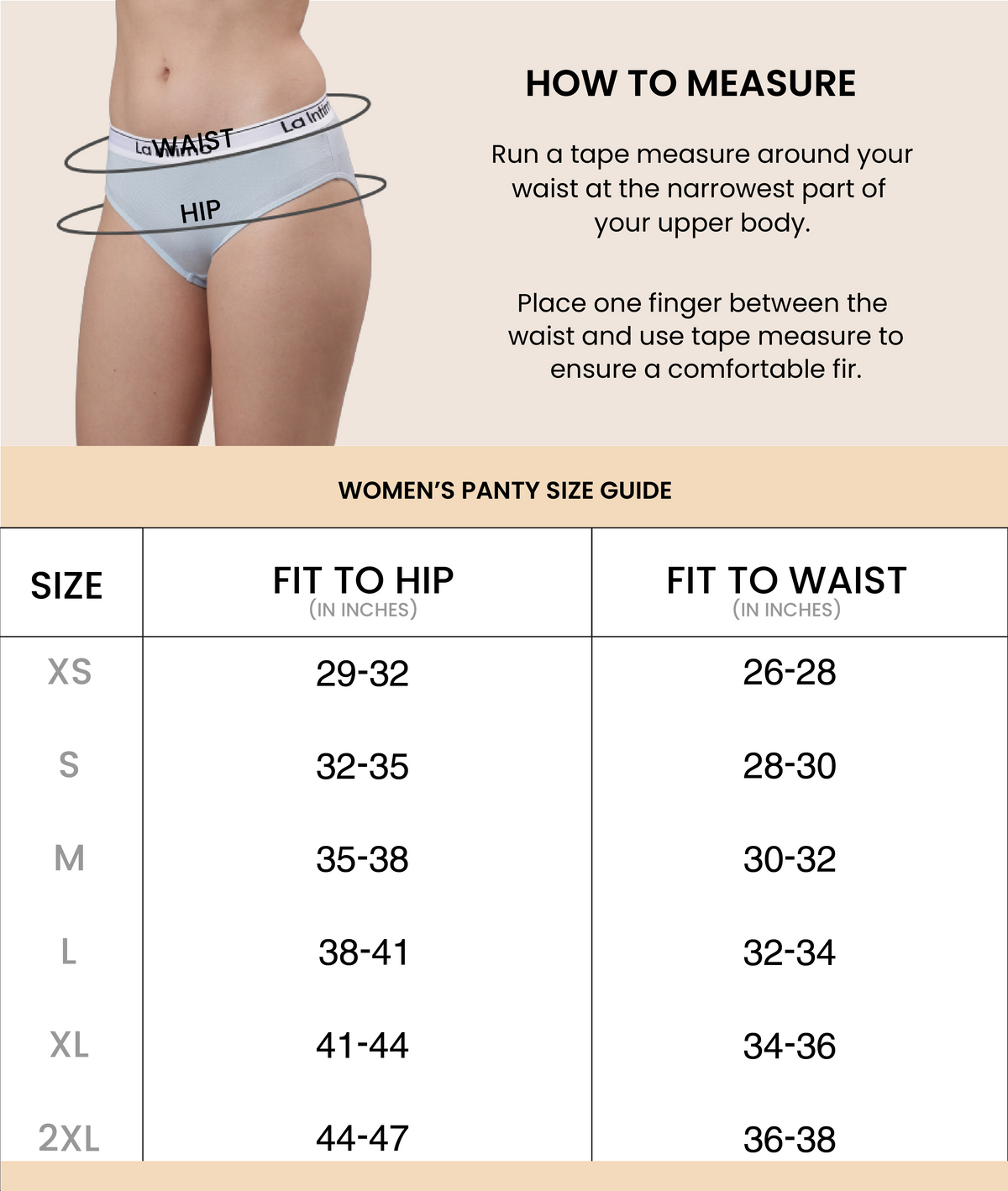 Women's High Leg Cotton Brief Panty BASIICS (Pack of 3) - Size Chart - La Intimo