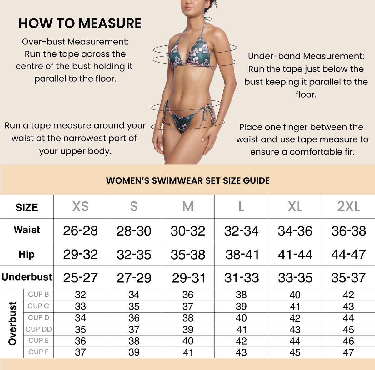 Women's Padded Floral Print Backless One Piece Swimsuit - Size Chart - La Intimo