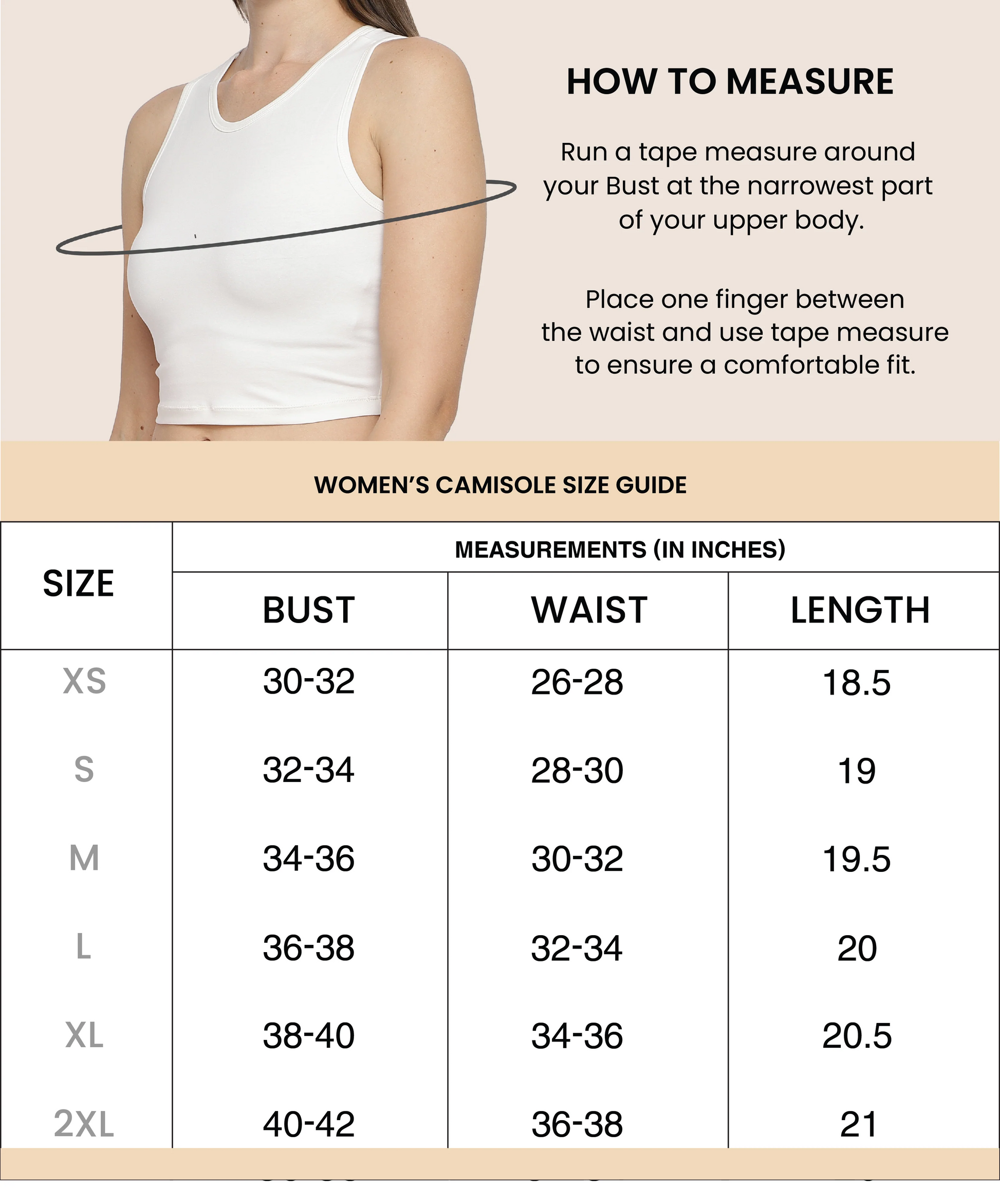 Women's High Neck Tank Top Camisole (Pack of 4) - Size Chart - La Intimo