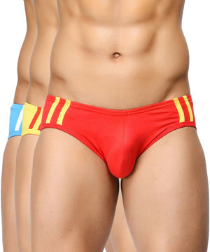 BASIICS Men Striped and Solid Fashion Cotton Spandex Briefs Pack of 3
