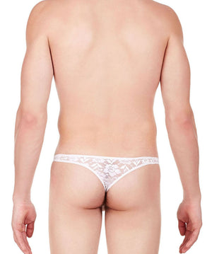 La Intimo White Men Intimate Thong Nylon Spandex Lace
