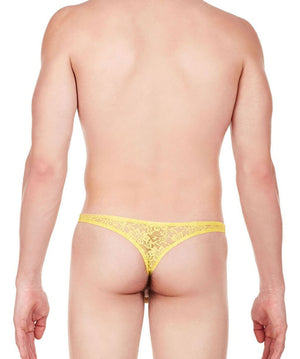 La Intimo Yellow Men Intimate Thong Nylon Spandex Lace