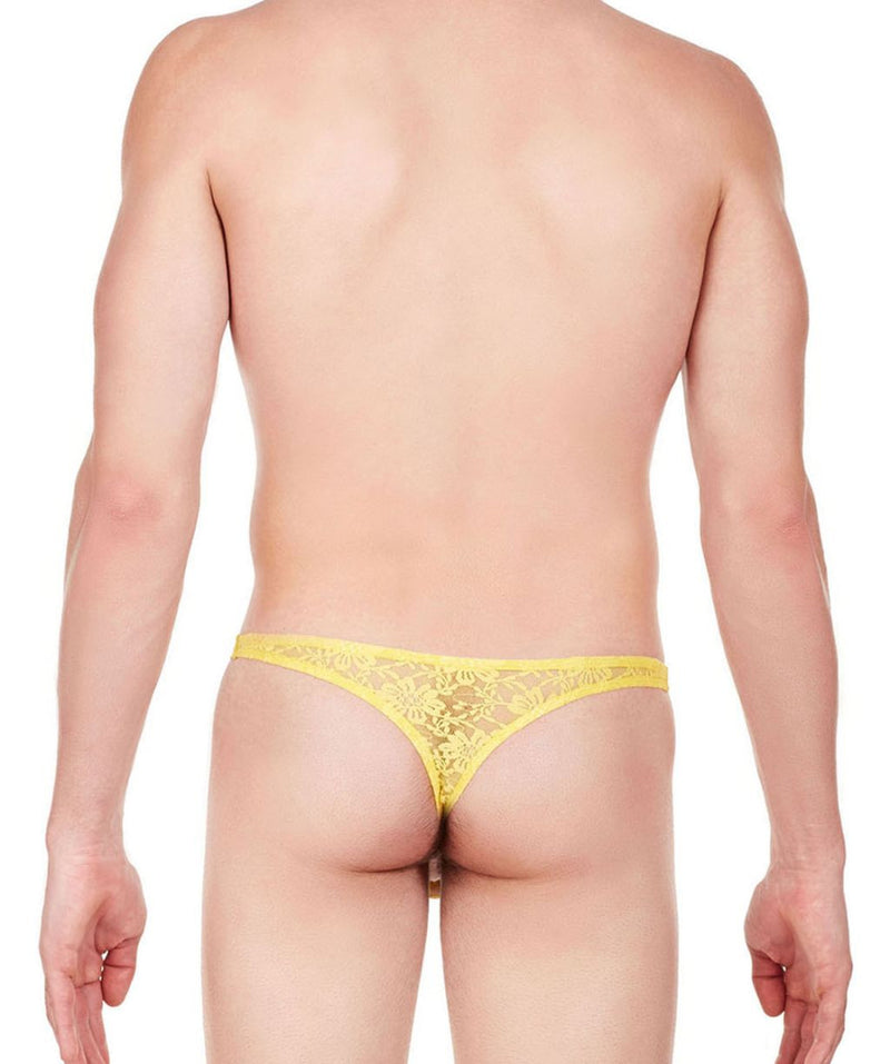 La Intimo Yellow Men Intimate Thong Nylon Spandex Lace