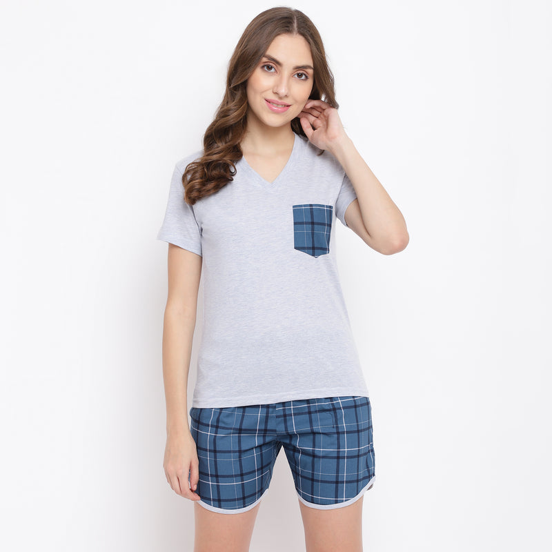 La intimo cute checks boxer shorts & grey T-shirt set – La Intimo