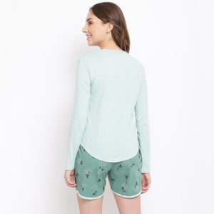 La Intimo Comfy Printed Boxer Shorts & Light Green T-Shirt Set