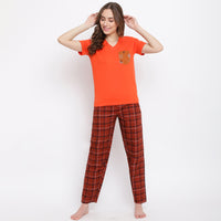 La Intimo Cute Checks Pyjama & Orange T-Shirt Set