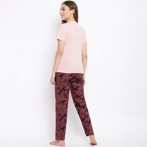 La Intimo Dreamy Fun Military Print Pyjama & Pink T-Shirt Set
