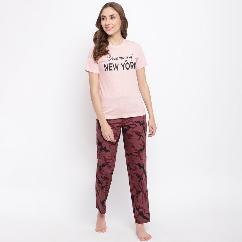 La Intimo Dreamy Fun Military Print Pyjama & Pink T-Shirt Set
