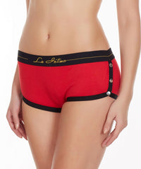La Intimo Red Women Greek Snap Button Cotton Spandex Hipster