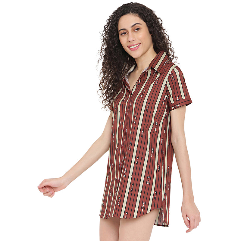 La Intimo Women's Striped Fashion short sleeve Longline Shirt