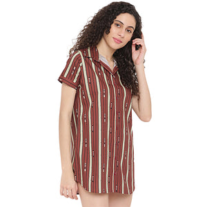 La Intimo Women's Striped Fashion short sleeve Longline Shirt