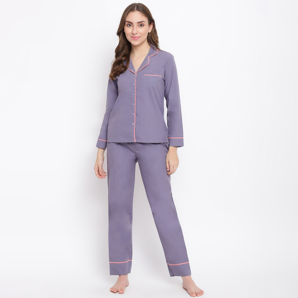 La Intimo Solid Grey Pyjama & Shirt Set