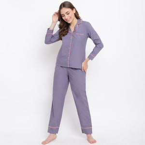 La Intimo Solid Grey Pyjama & Shirt Set