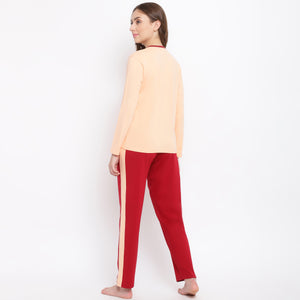 La Intimo Classy Solid Maroon Pyjama & T-Shirt Set