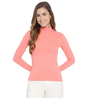 Fitted Mock Neck Coral Full Sleeve Top